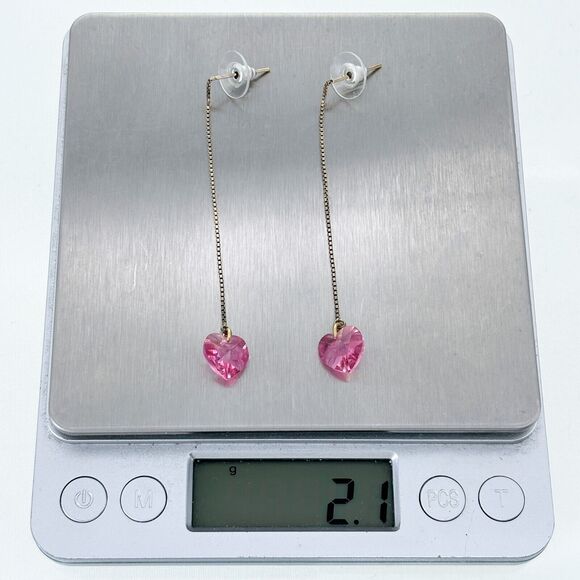 Vintage Sterling Silver 925 Pink Crystal Heart Drop Earrings - Picture 6 of 6